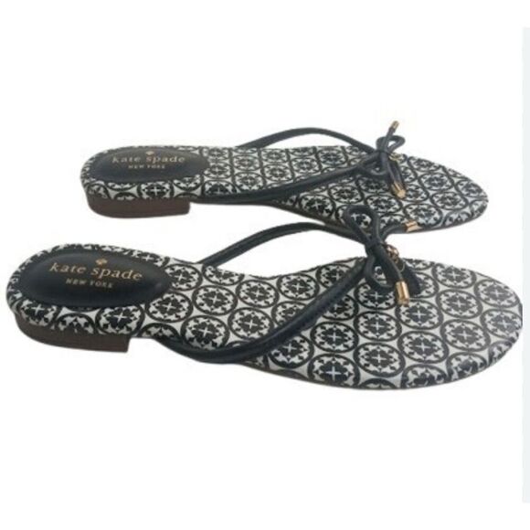 EUC Kate Spade Black White Spade Mystic Bow Slippers Size 9.5 - Picture 4 of 10